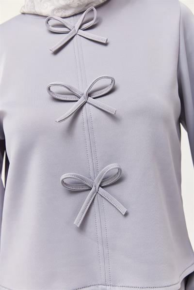 Önü Fiyonklu Etekli Scuba İkili Takım Gri