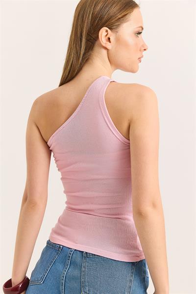 Tek Omuz Esnek Kumaş Bluz Pembe