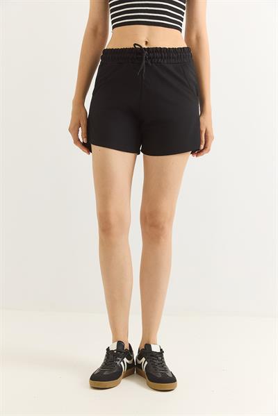 Beli Lastikli Fit Kadın Şort Siyah