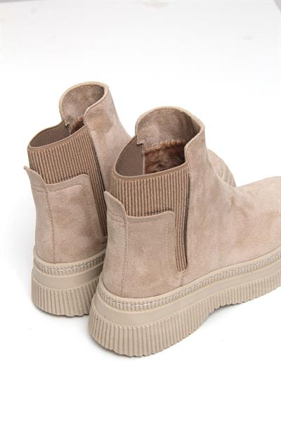 Bilek Lastikli Süet Kadın Bot Bej