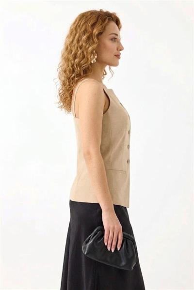 Regular Fit Astarlı Askılı Yelek Bej