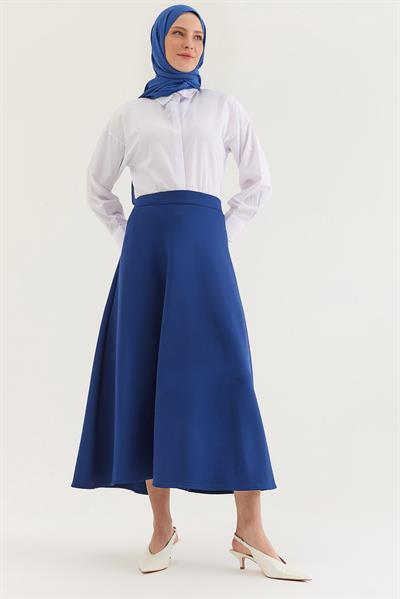 Beli Lastikli Kadın Kloş Etek Mavi
