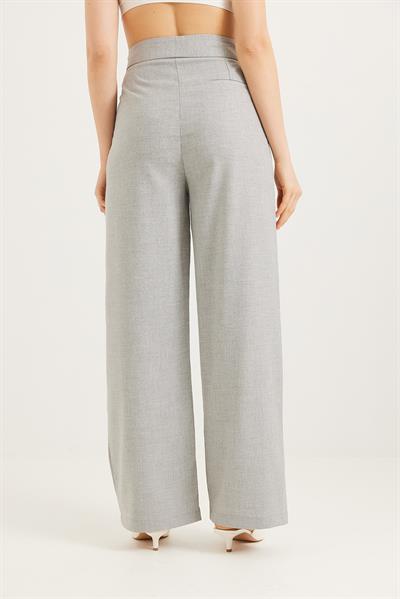 Beli Cırtlı Rahat Palazzo Pantolon Açık Gri