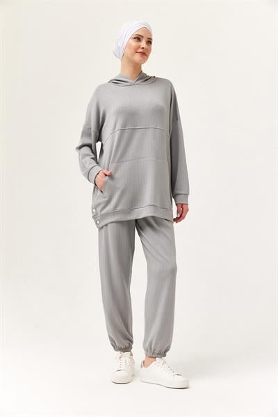 Çıtçıt Detay Kapüşonlu İkili Takım Gri