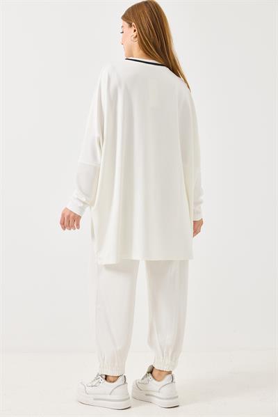 Kadın Beli Lastikli Dökümlü Model Oversize Eşofman Takım Beyaz