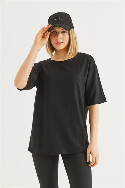 Bisiklet Yaka  Kısa Kol Basic Tshirt Siyah