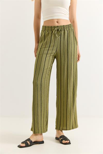 Bürümcük Çizgili Rahat Kesim Pantalon Yeşil