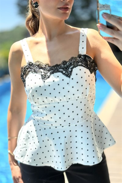 Kadın Çan Model Askılı Crop Bluz  Beyaz
