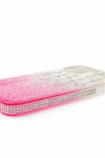 İphone 16 Pro MaxUyumlu Şeffaf ve Mor Geçişli Kalp-Yıldız Taşlı Kılıf Pembe