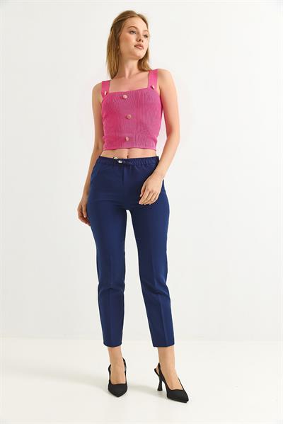 Beli Lastikli Kısa Paça Double Krep Pantolon Lacivert
