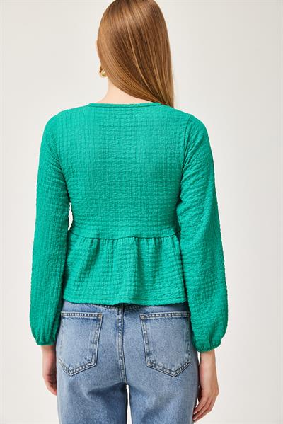 Bağlama Detaylı Esnek Örme Bluz Yeşil