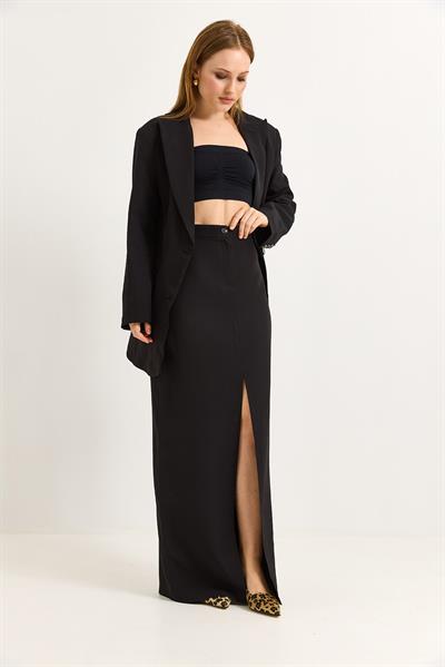 Yırtmaçlı Etek Oversize Ceket İkili Takım Siyah