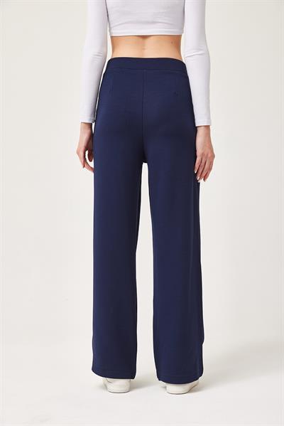 Yüksek Bel Cepli Palazzo Pantolon Lacivert