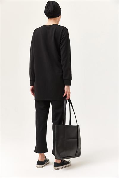 Kadın Çapraz Çizgili İkili Takım Siyah