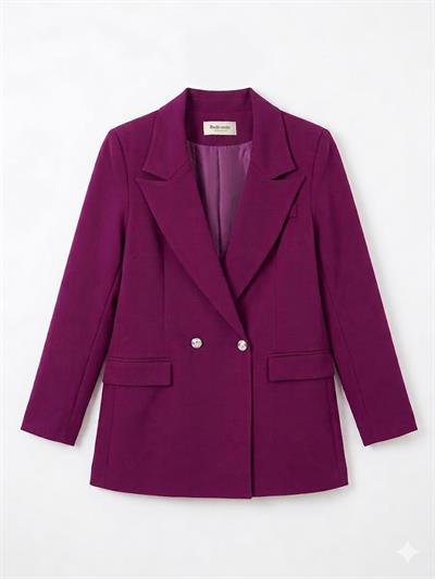 Kadın Kruvaze Yaka Çift Düğmeli Blazer Ceket Mor
