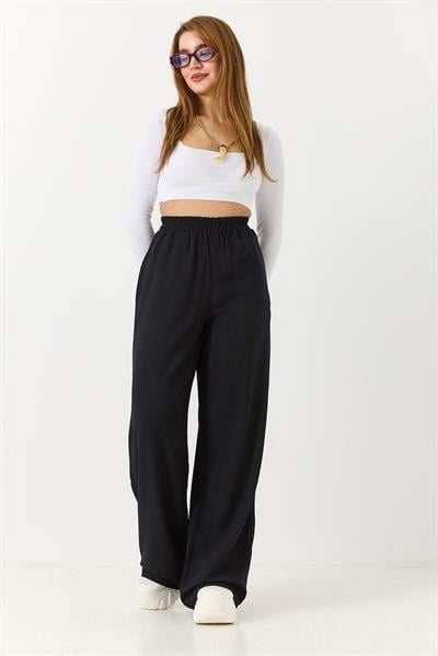 Kadın Rahat Kesim Yüksek Bel Pantolon Siyah