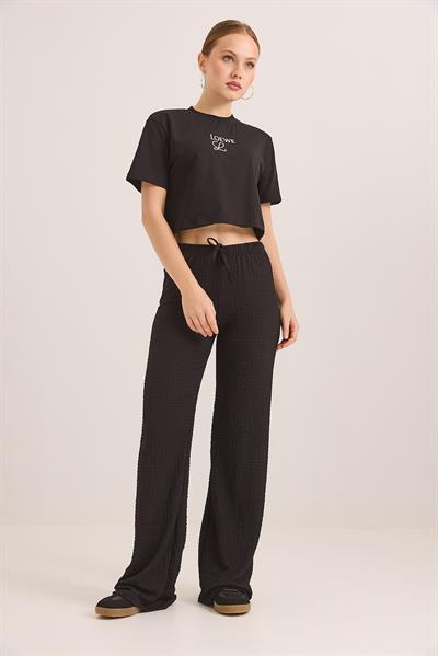 Bubble Örme Kumaş Rahat Kalıp Pantolon Siyah
