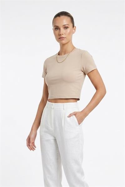 Kadın Bisiklet Yaka Düz Crop Bluz Krem