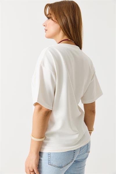 Kadın V Yaka Modal Kısa Kollu Tshirt  Beyaz