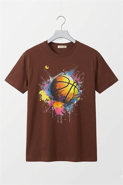 Kadın Basketbol Grafik Baskılı Günlük Tshirt  Kahverengi