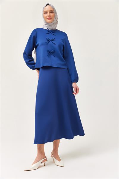 Önü Fiyonklu Etekli Scuba İkili Takım Lacivert