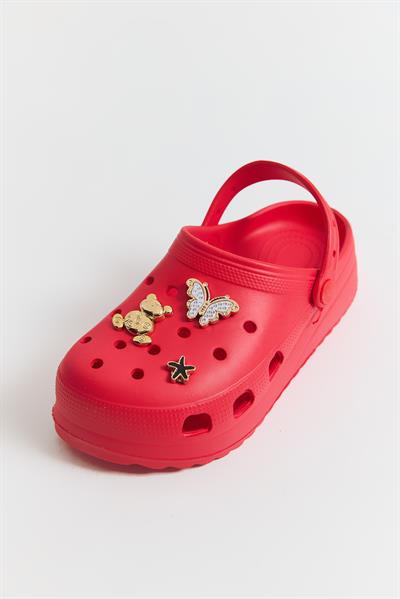 Aksesuarlı Yüksek Taban Kadın Terlik Kırmızı