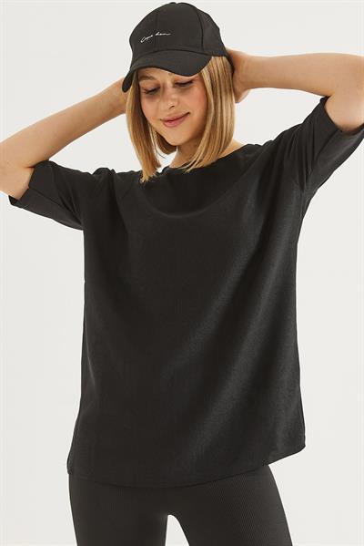 Bisiklet Yaka  Kısa Kol Basic Tshirt Siyah