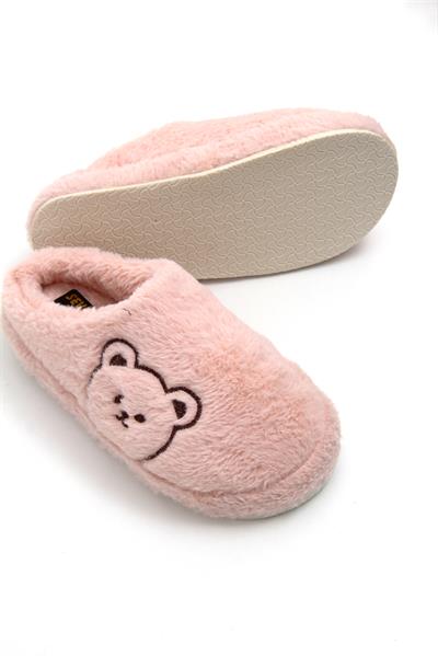 Peluş Ayıcıklı Önü Kapalı Ev Terliği Pembe