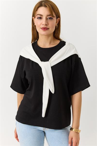 Kadın Omuz Bağlama Detaylı Kısa Kollu Tshirt 