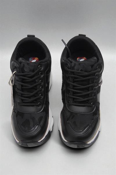 Gizli Topuklu Taban Sneaker Kadın Spor Ayakkabı Siyah