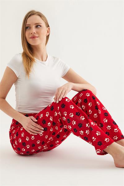 Beli Lastikli Kadın Pijama Altı Kırmızı