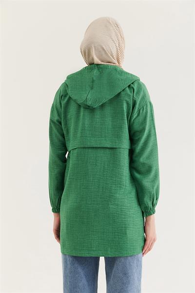 Araboy Kapşonlu Keten Kap Yeşil