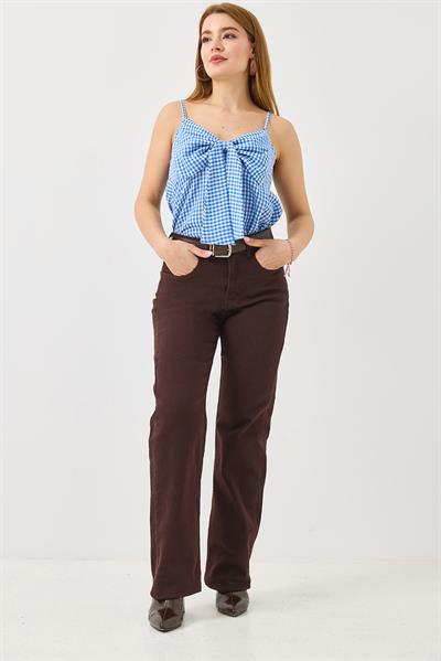 Kadın Kesik Boru Paça Kemerli Kot Pantolon