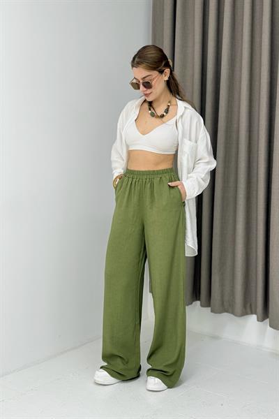 Kadın Rahat Kesim Yüksek Bel Pantolon Yeşil