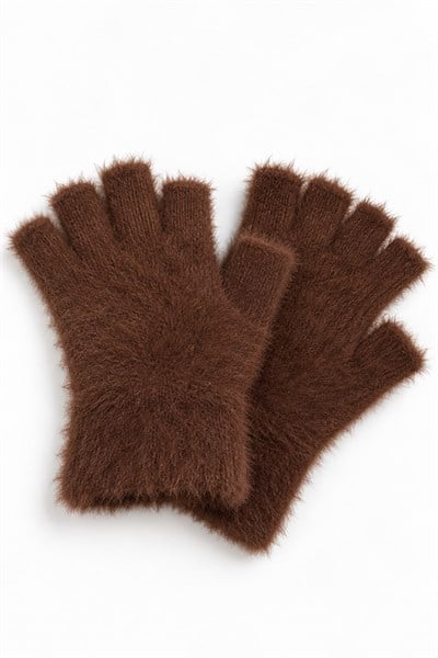 Kadın Kesik Peluş Eldiven Kahve