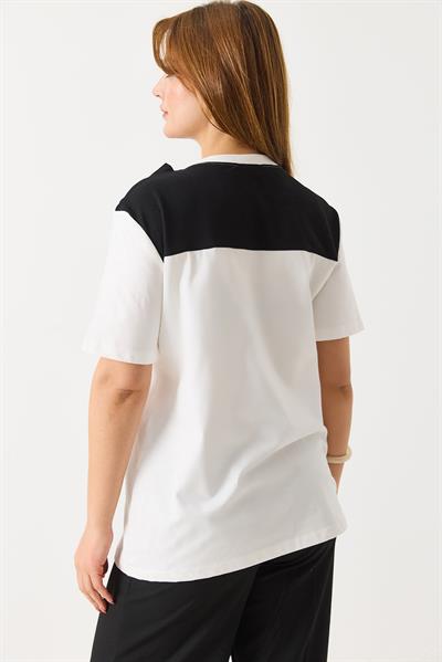 İki Renkli Bordo  Kaşkorse Şal Bağlamalı Tshirt Siyah