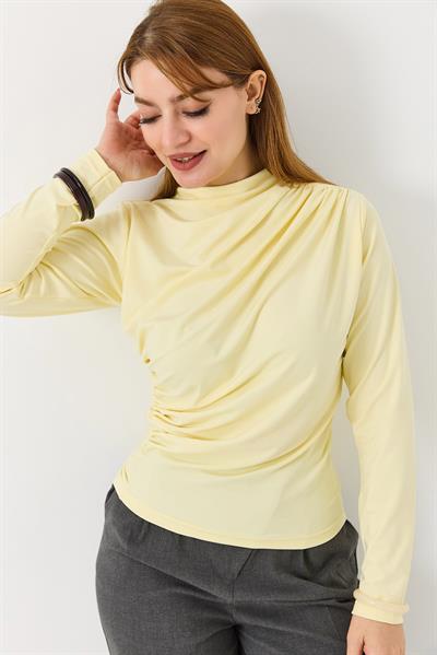 Kadın Yanları Büzgülü Bluz Sarı