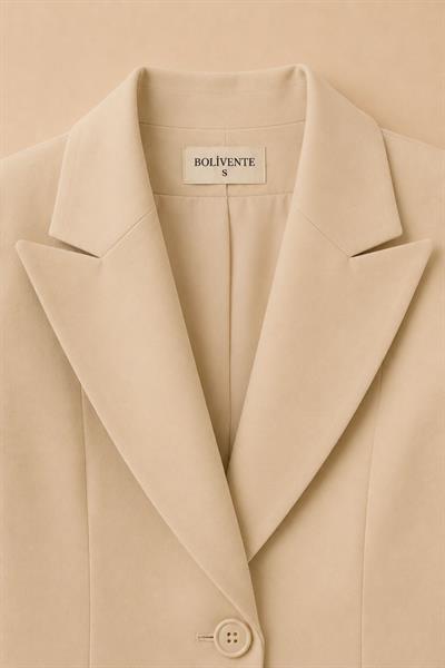 Kadın Blazer Ceket Uzun Astarlı ve Vatkalı Krem