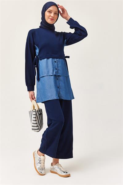 Kot Garnili Bağlamalı İkili Takım Lacivert