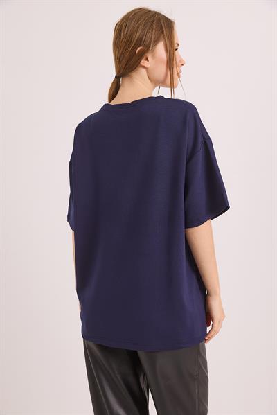 Oversize Yumuşak Dokulu Salaş T-Shirt Lacivert