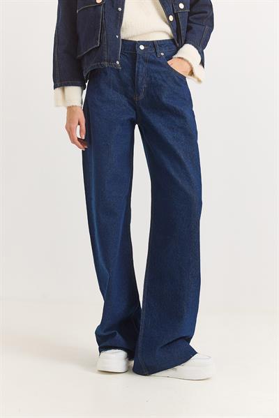 Kadın Bol Kesik Paça Şık Kot Pantalon  Lacivert