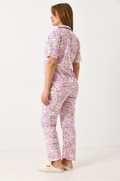 Kadın Bulut Baskılı Pijama Takımı Pembe
