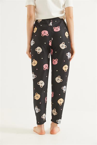  Beli Lastikli Kadın Pijama Altı Siyah