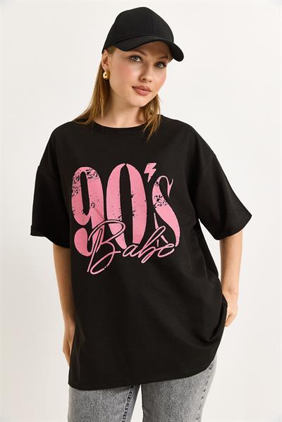 Bisiklet Yaka Kısa Kollu Tshirt Siyah