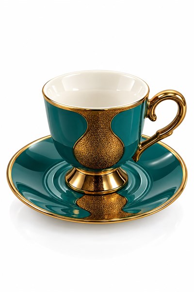 6lı Gold Damla Desenli Fincan Takımı Zümrüt Yeşili