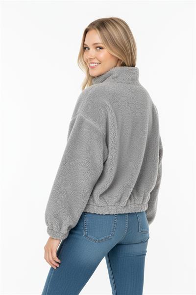 Kadın Yarım Fermuarlı Altı Büzgülü Gri Sweatshirt