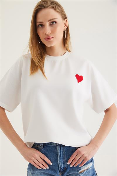 Bisiklet Yaka  Kısa Kol Basic Tshirt  Beyaz