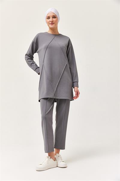 Kadın Çapraz Çizgili İkili Takım Gri