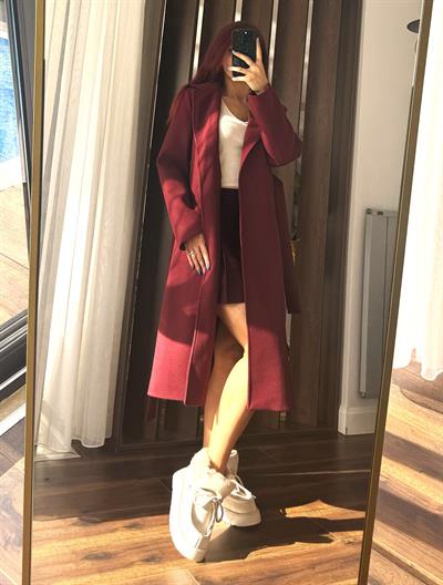 Kadın Yumuşak Kuşaklı Kaşe Bordo