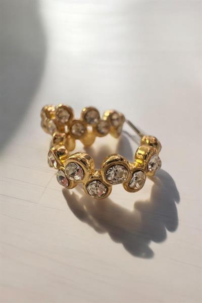 Zirkon Taşlı Altın Kaplama Halka Küpe Gold